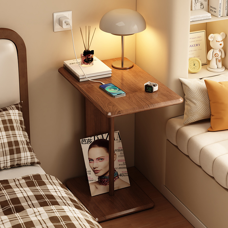 Sofá de madera sólida, mesa de té, estante móvil, mini mesa, balcón, dormitorio, pequeño escritorio de cabezal de cama