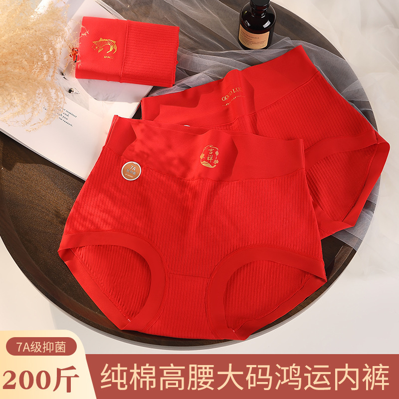 Custom High-Waisted Women's Underwear for the Year of Birth, Pure Cotton, Snake Zodiac, Plus Size, Class a Cotton, Bright Red, Women's 2025 Festive Style