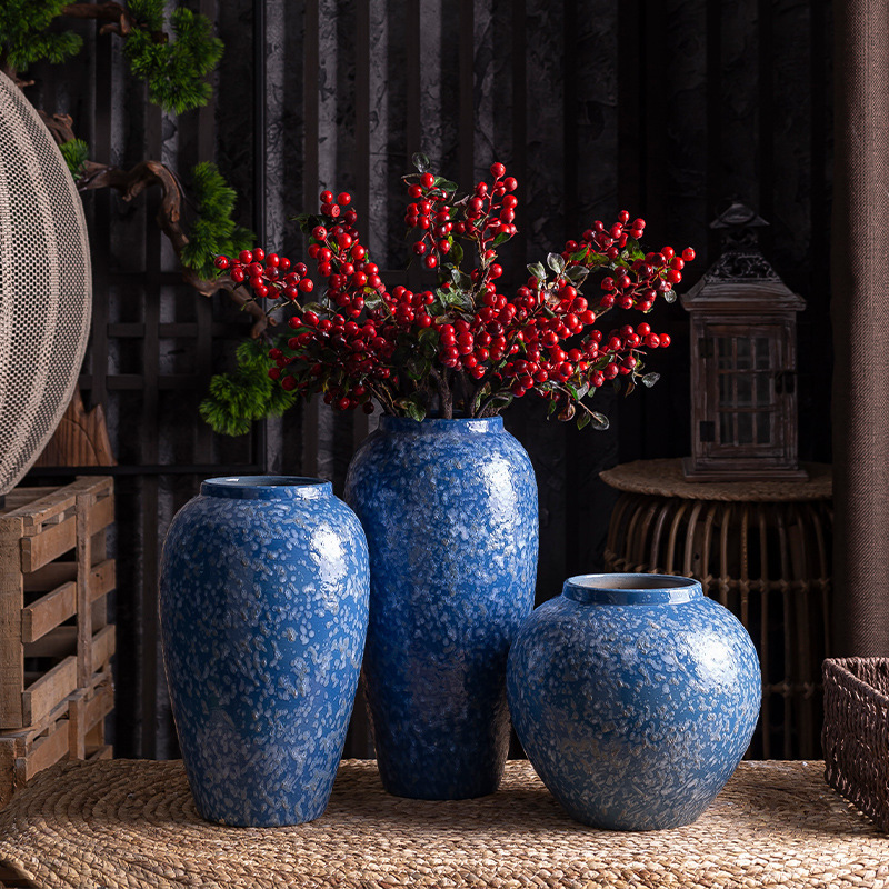 Ceramic Stoneware Vintage Black Pottery Pot Vase Ornaments Black Pottery Living Room Silver Willow Floor Large Holly Dried Flower Flower Arranging