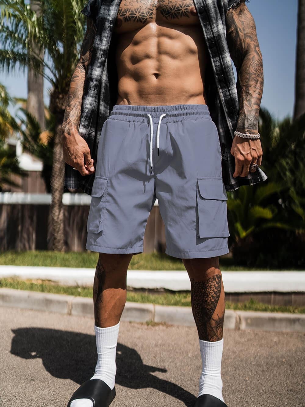 Pantalones cortos casuales deportivos de los hombres locos pantalones cortos de verano ropa de trabajo suelta de gran bolsillo de secado rápido transfronterizo más tamaño corto