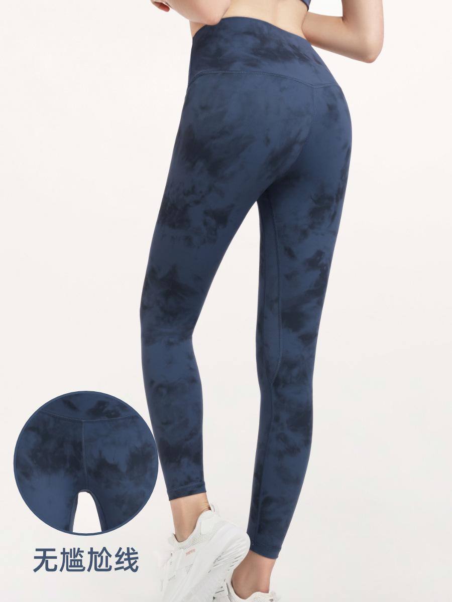 Ningbo Yuancheng europeo y americano tie-teñido melocotón fitness pantalones de doble cara cepillado cintura alta cadera elevación estiramiento primavera y verano yoga pantalones desgaste exterior