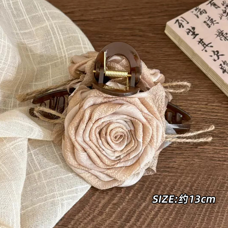 美拉德干枯玫瑰花朵抓夹复古后脑勺盘发大号发夹高级感鲨鱼夹发饰|undefined