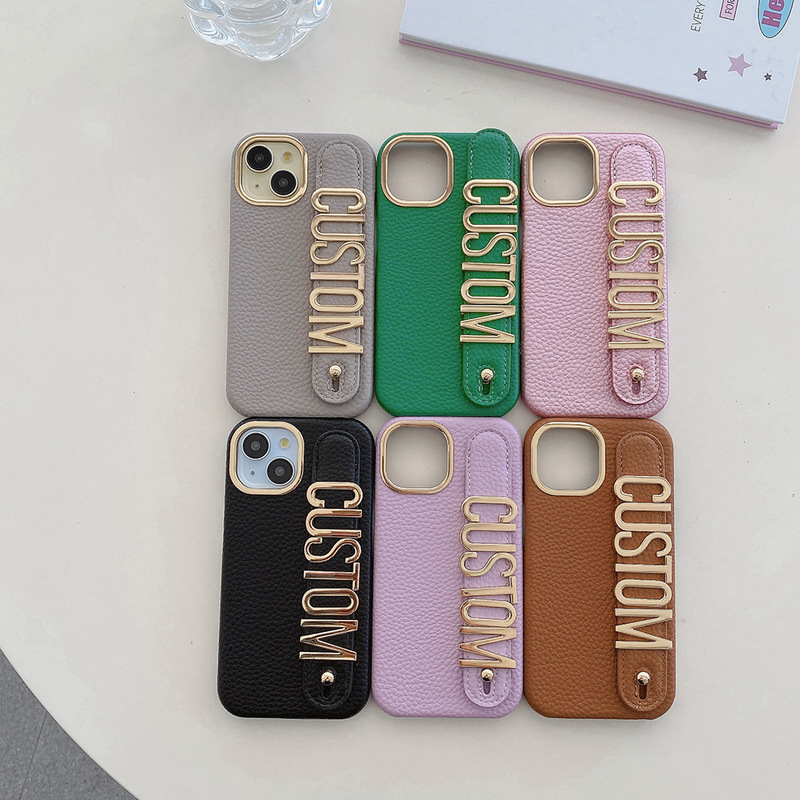 Personalized PU hardware camera litchi diamond letter wristband stand phone case for iPhone1615 Personalized PU hardware camera litchi diamond letter wristband stand phone case for iPhone1615