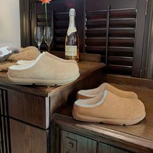 羊毛版葡萄ma同款加绒毛毛鞋保暖一脚蹬勃肯半拖雪地靴女秋冬棉鞋