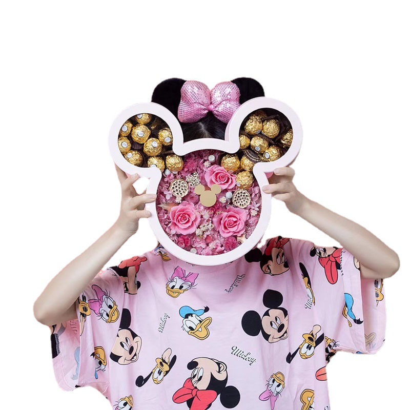 Mickey's face Box caja de arreglos florales caja de regalo de boda transparente de PVC material floral caja de embalaje de flores