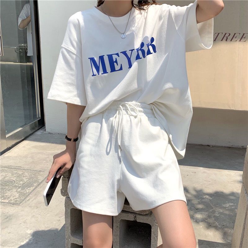 Letter Print Women's 2026 Summer Korean New Style Internet Celebrity Short-sleeve Shorts Loose Plus Size Sports_ecoleips.com