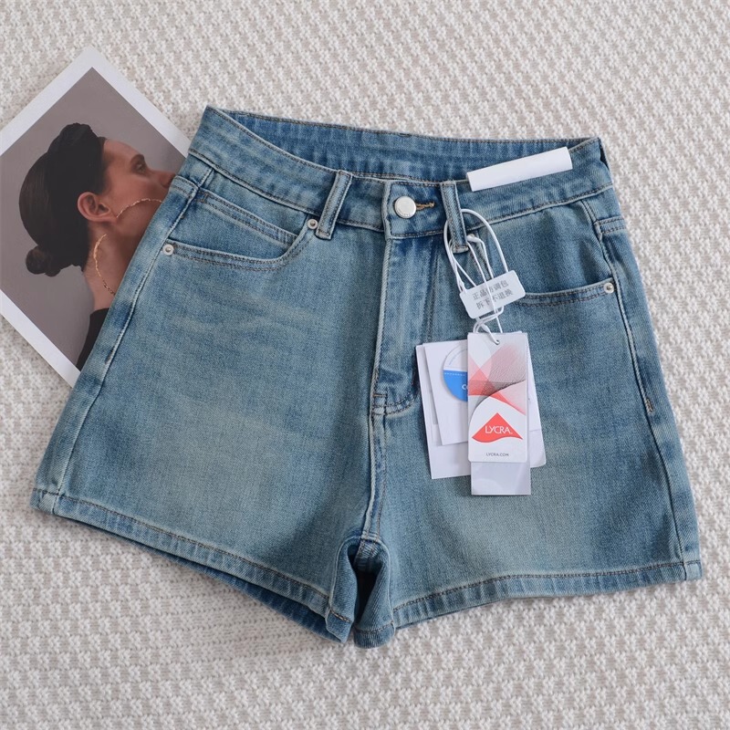 Vintage Stylish Embroidered Comfortable Four-Way Stretch Denim Shorts for Women, Summer High-Quality High-Waisted Slimming Wide-Leg Hot Pants Trendy