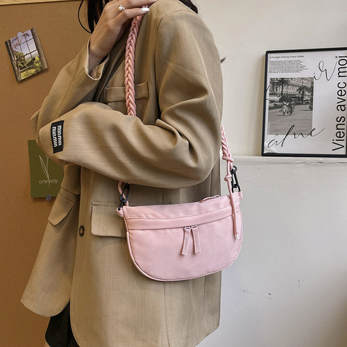 Canvas bag women's daily use single-shoulder bag fashionable mobile phone cross-body small bag Korean style solid color shopping bag trendy