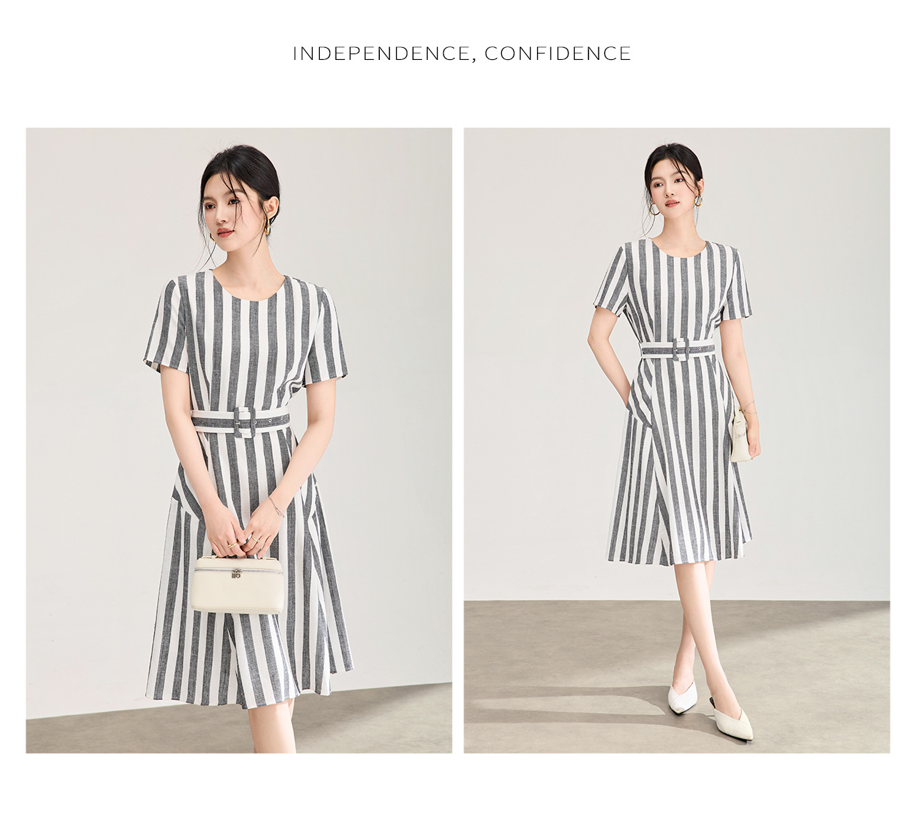 Đầm maxi nữ sọc kẻ thanh lịch chất liệu lanh mùa hè — Màu sọc chi tiết 13