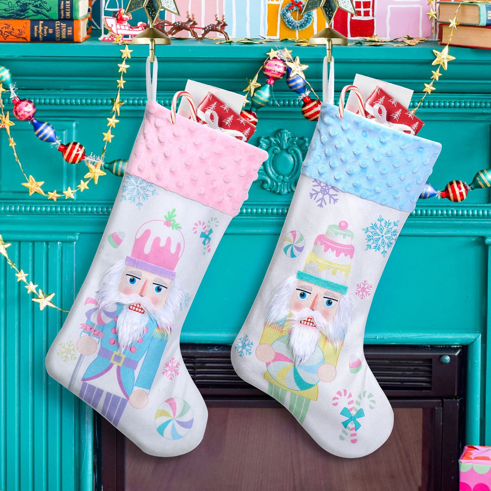 跨境胡桃兵印刷圣诞袜礼物袋圣诞树糖果袋挂件圣诞节装饰品挂饰