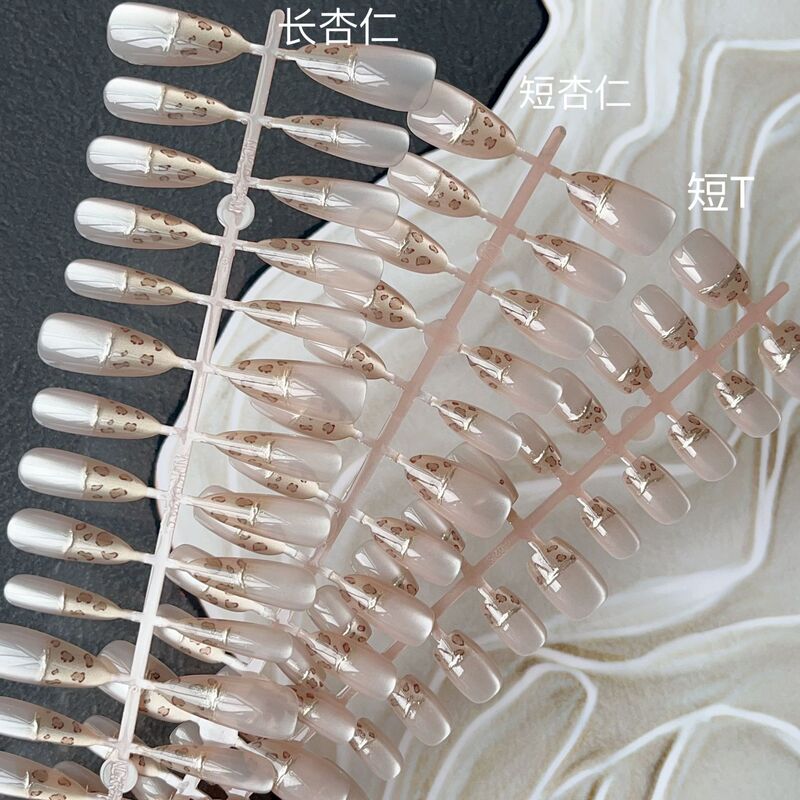 Code-by-code wear armor gold-plated French leopard hand-worn fake nails national style nail art wholesale