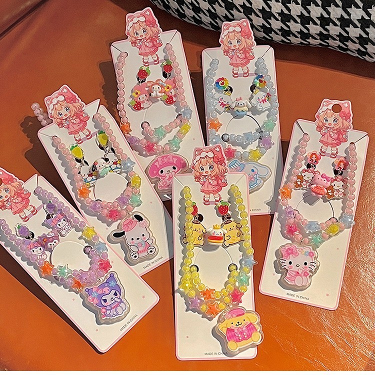 子供用アクセサリー漫画発光ネックレスかわいい王女クロミビーズブレスレットリング耳クリップジュエリーセット|undefined