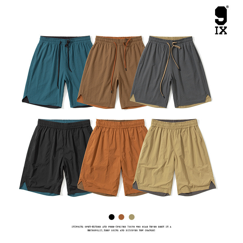 9Ix/Reversible Color-Block Outdoor Casual Sports Shorts for Men, Loose Fit, Large Size Pe-536, High Elasticity, Straight Leg