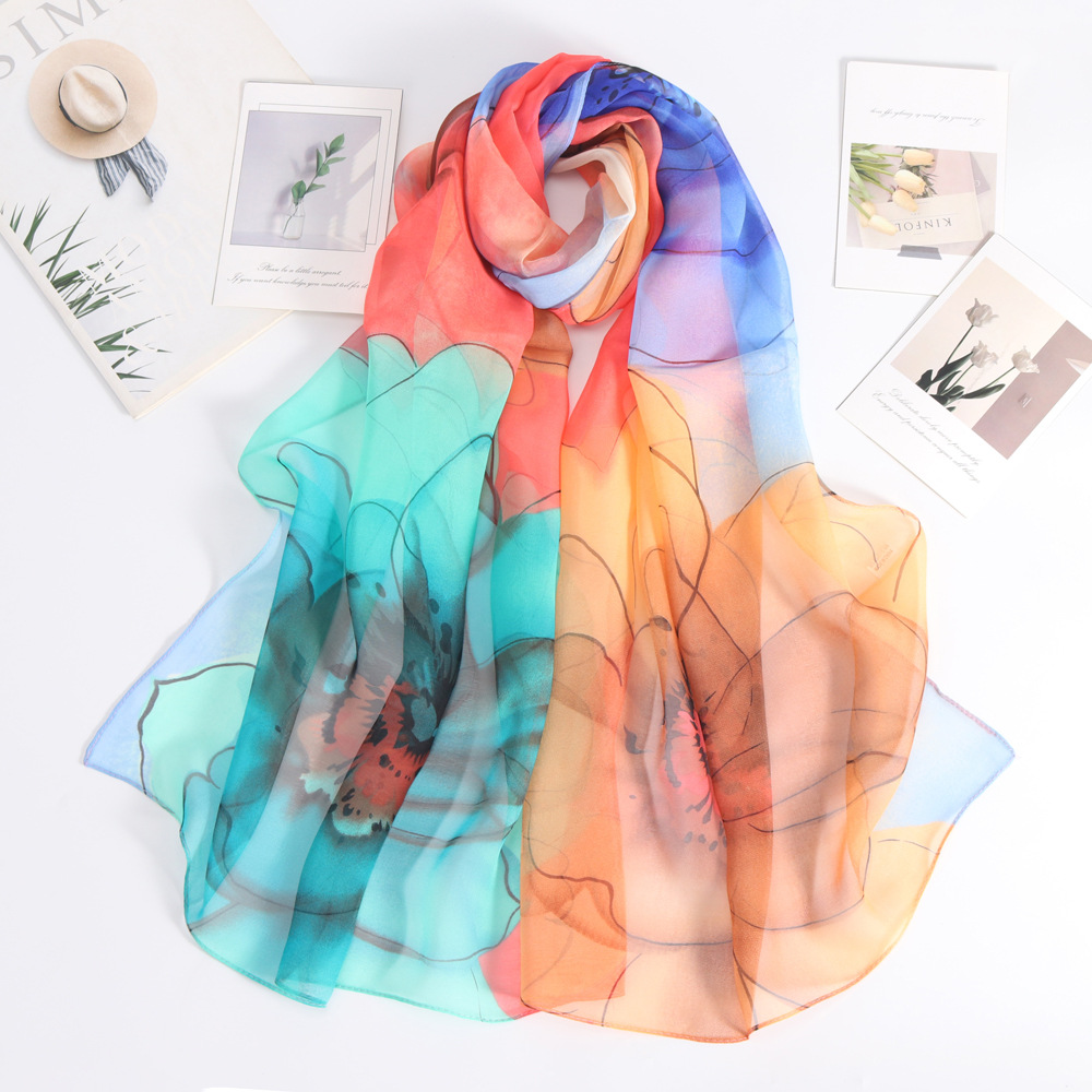 Women's Gender Women's Elegant Simple Style Color Block Flower Georgette Printing Silk Scarf