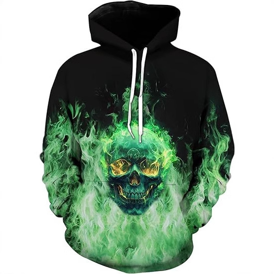 2024 Venta caliente Hellfire Skull 3D Impresión digital Sudadera con capucha suelta casual para hombre Sudadera con capucha