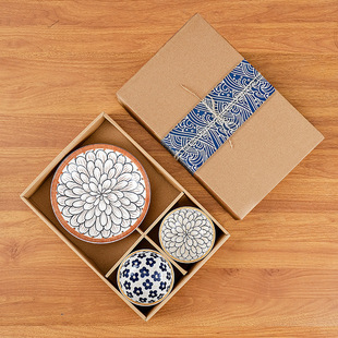 Cross-Border Ceramic Bowls and Tableware Japanese Bowls and Plates Gift Box Bowls and Chopsticks Set Opening Gift Set Bowl Souvenir Wholesale