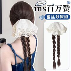 ウィッグ三つ編み女性のハイポニーテールレースヘアバンドスタイルインセンスダブル三つ編み人工毛ウィッグポニーテール