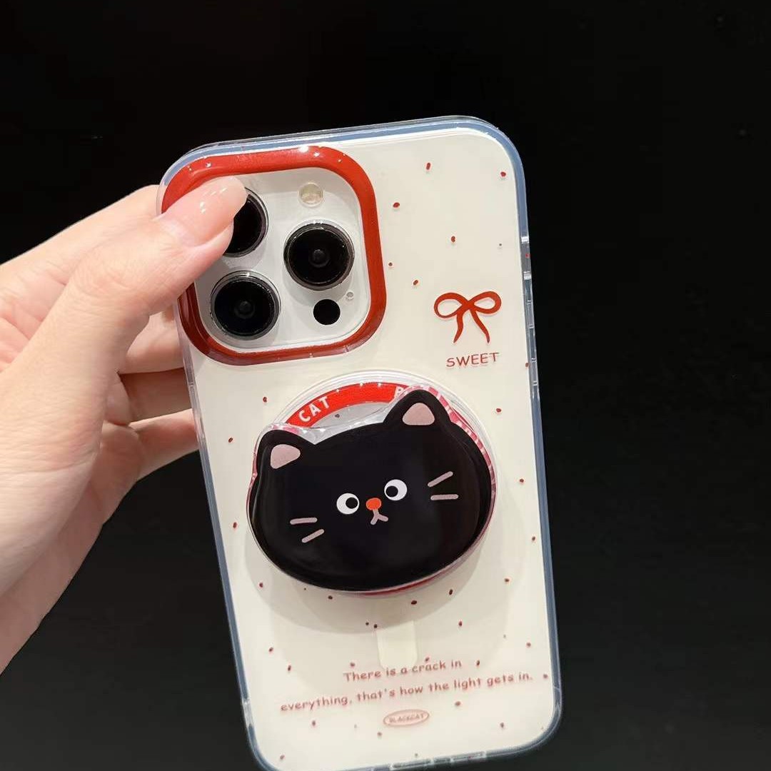 El estilo ins salpicaduras de tinta con lazo para gatos apple 16ProMax magnetic 14 funda para teléfono iphone15P hembra 13