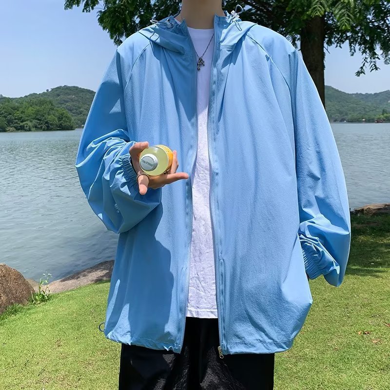 소년 여름 새로운 얇은 후드 태양 보호 의류 느슨한 솔리드 컬러 모든 경기 못된 긴팔 재킷 경량 태양 보호 의류