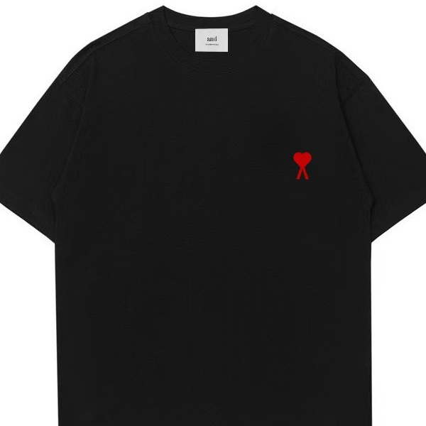 Classic Little Love Ami&Eanm Correct Version Heart Embroider Short-Sleeved T-Shirt Men's Summer Trendy Brand Loose Casual Versatile T-Shirt