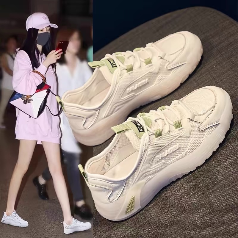 Thick-Soled Sports Shoes for Women 2025 Summer New White Shoes Mesh Breathable Mesh Shoes Casual Running Dad Shoes