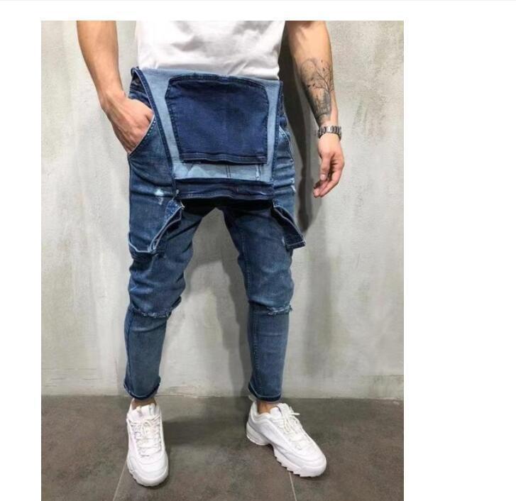 Moški bombažni jeans kombinezon slim-fit raztrganine, moške ravne hlače iz uličnega hip-hopa, kavbojke in hlače_voghion.com