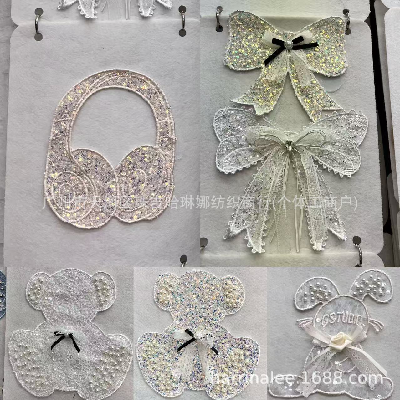 现货批发卡通电脑刺绣钉钻小熊蝴蝶结布贴包包配件装饰辅料补丁贴