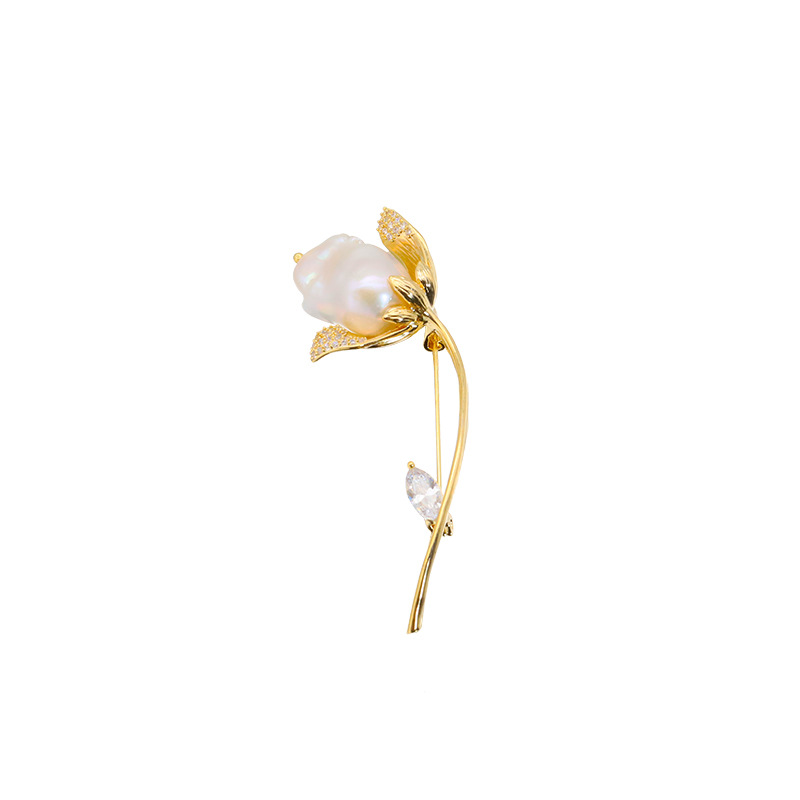 Nuevo barroco perla broche Luz de lujo de alta calidad accesorios Rosa joyería ramillete 18K oro real galvanoplastia image 5