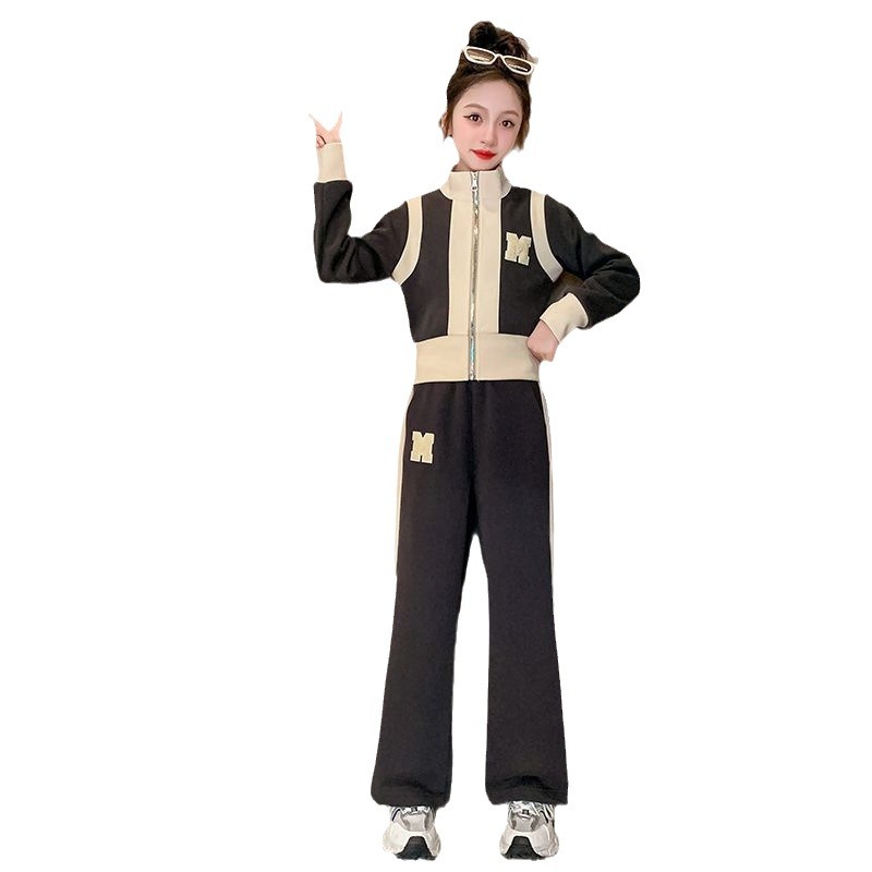 Traje de niña Otoño 2024 Moda y estilo occidental Nuevo estilo Niños medianos y grandes Casual Moda Primavera y otoño Niños Traje de dos piezas