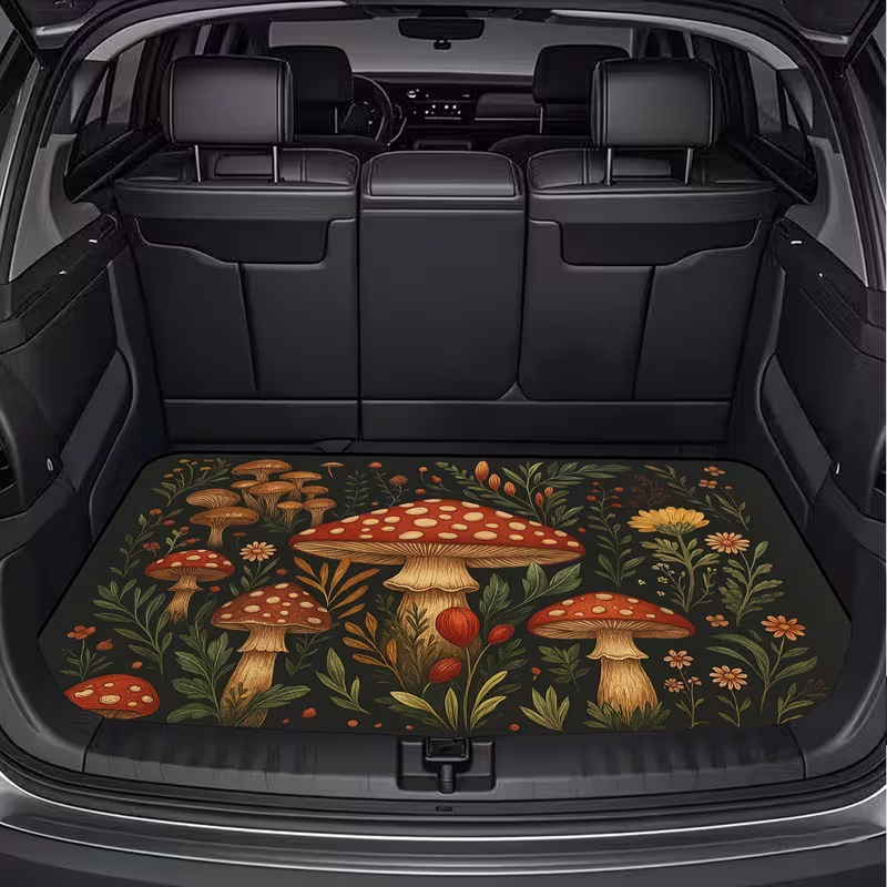 Cross-Border Square Rubber Floor Mat for Car Trunk with Cartoon Cat, Dog, and Mushroom Designs, Foldable, Machine Washable, Printed
