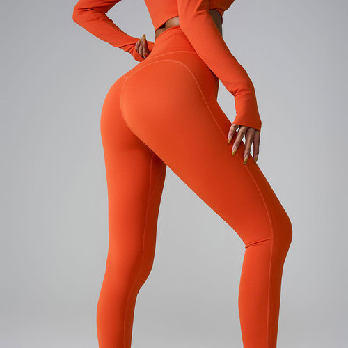Ins2024 Cross-border New Style Sports Pants High-Waisted Pocket Seamless Bare Feeling Yoga Shaping Tight Peach Pants