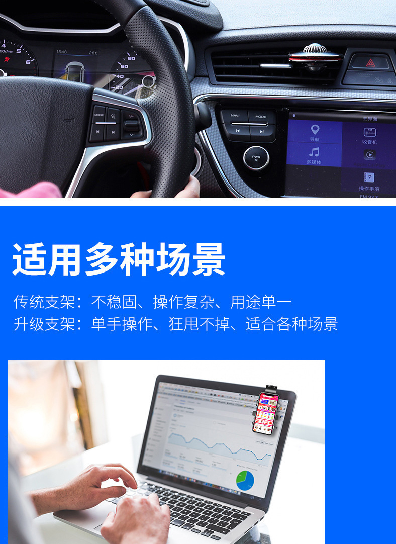 跨境车载手机支架汽车多功能旋转车内用仪表盘后视镜导航支架批发详情10