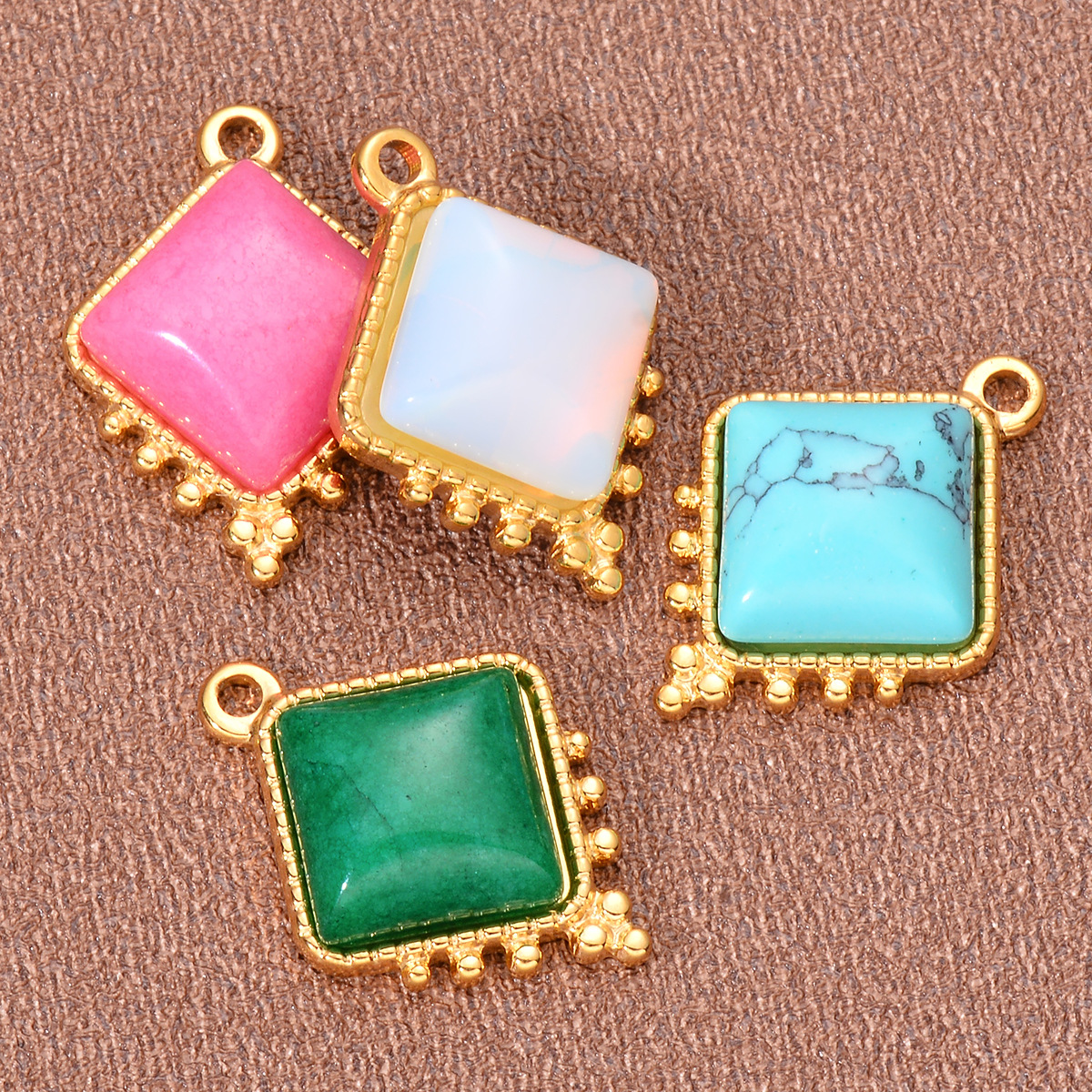 French Retro Style Colorful Stainless Steel Square Natural Stone Pendant Jewelry Accessories Diy Earrings Bracelet Accessories display picture 8