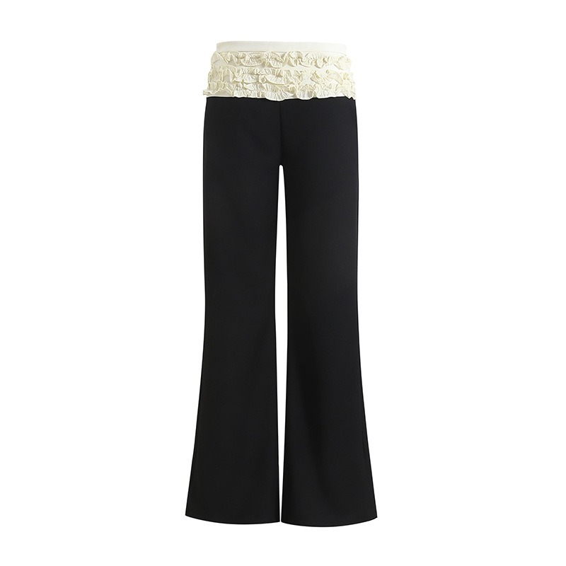 Pantalón de encaje plisado fino estilo ballet pantalón de pierna ancha de cintura baja de alta gama pantalón negro mujer 3252