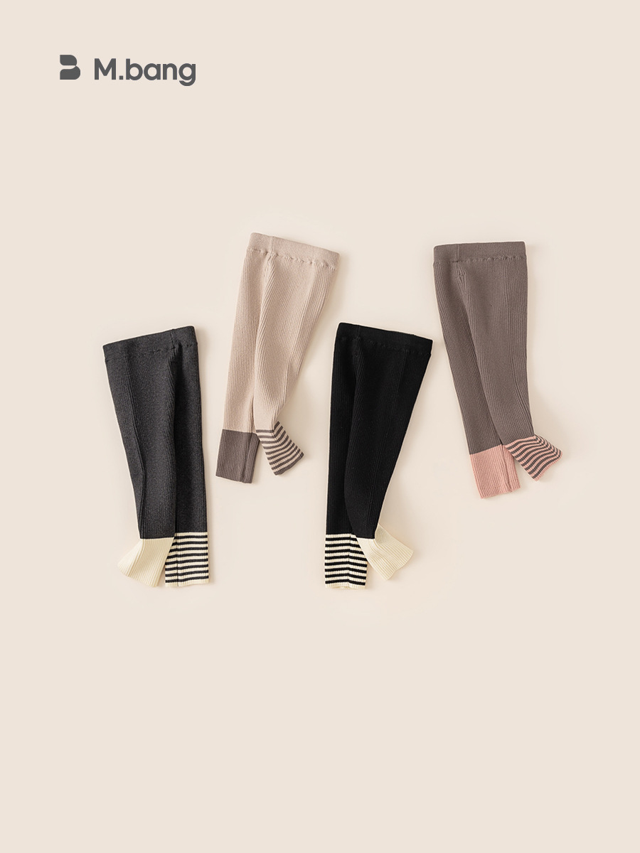 Youbao ropa para niños otoño e invierno niñas elásticas todo fósforo pantalones largos estilo invierno personalidad de los niños costura leggings de punto a rayas