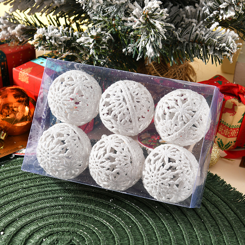 2026 puntos de venta transfronterizos explosivos colgantes de árbol de Navidad bolas de plástico de 6cm caja de PVC polvo de oro agujero bola de Navidad mayorista