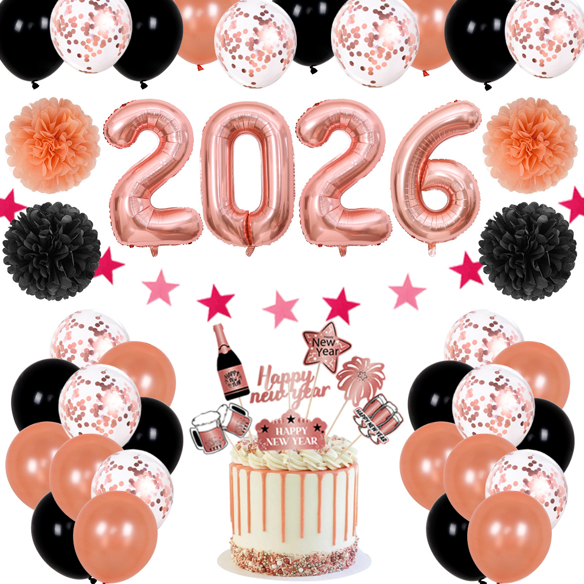 Globo decoración de año nuevo globo de decoración de Año Nuevo al por mayor decoración de fiesta de año nuevo látex redondo de 12 pulgadas globo digital de Año Nuevo de 32 pulgadas