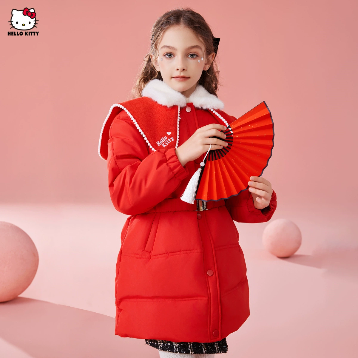 Детский утепленный кожух/пуховик HelloKitty, комфортный, западный стиль, для подростков, увеличенная толщина