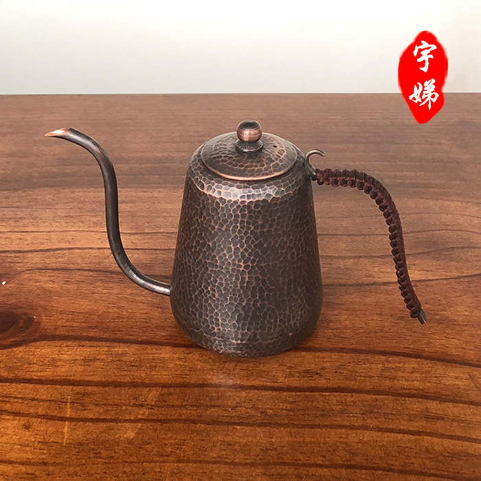 Purely Handmade Purple Copper Coffee Pot, Fine-Mouthed Copper Kettle, Hammered Texture Long-Spout Kettle, Water Boiling Kettle, Tea Brewing Kettle, Nordic Style for Home Use Purely Handmade Purple Copper Coffee Pot, Fine-Mouthed Copper Kettle, Hammered Texture Long-Spout Kettle, Water Boiling Kettle, Tea Brewing Kettle, Nordic Style for Home Use