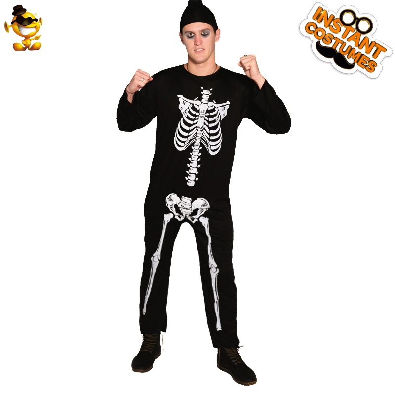 Traje de cráneo de los hombres adultos traje de hueso fantasma ropa de fiesta de Halloween