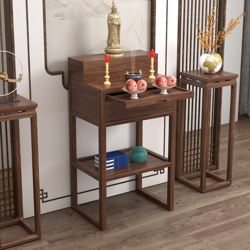Solid Wood Offering Table for Home Use, Incense Altar, Tribute Table, Elevated Table, Modern Simple Small Buddhist Shrine for Living Room
