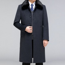 高档毛领冬季加厚中年加绒羊毛大衣男长款过膝爸爸装羊绒毛呢外套