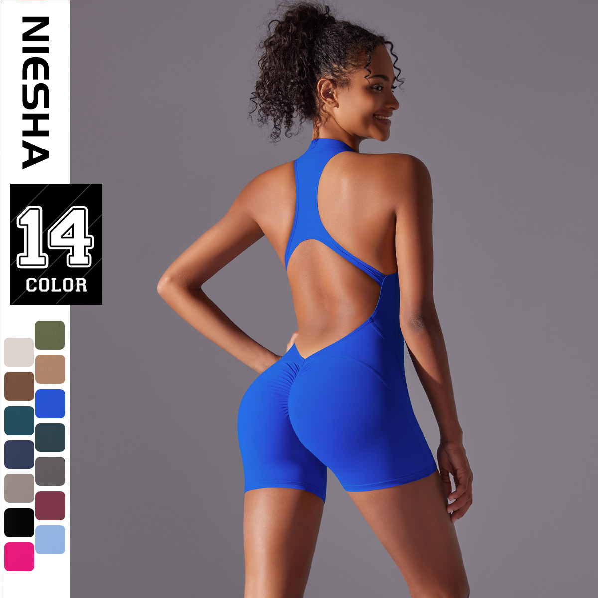 European and American Tight-Fitting High-Intensity Sports Beautiful Back Peach Butt Yoga Jumpsuit Zipper Naked Tight One-Piece Fitness Clothing