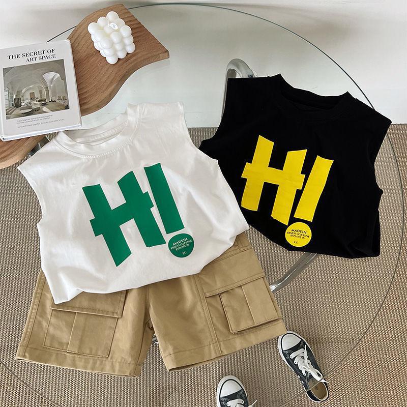 Children's Summer Outfit, Boys' Tank Top 2024, Summer Thin Style sleeveless t-shirt, Pure Cotton Casual, Middle and Small Children, Stylish Top, Fashion
