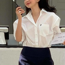 24春夏新款韩版刺绣白色衬衫女设计感小众宽松长袖衬衣棉质