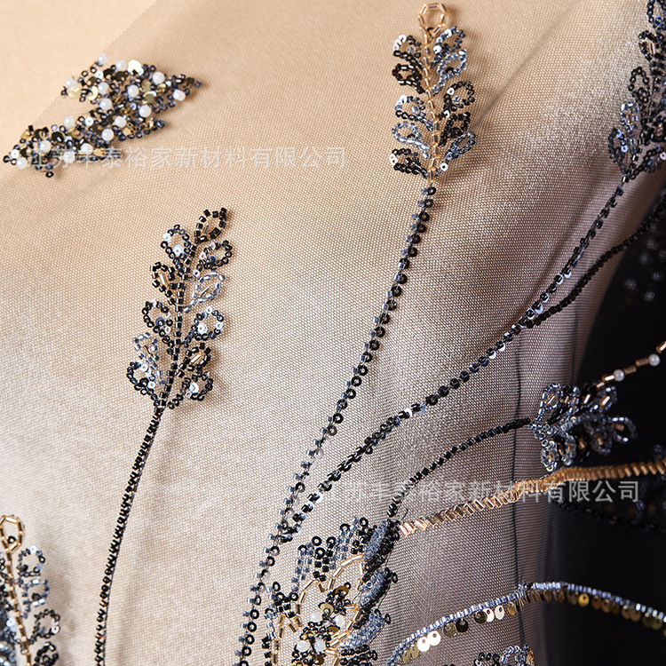Flores tridimensionales tela bordada de malla línea negra tela flor sequinilla cuentas de clavos tridimensionales cuentas de perforación sequinilla encaje