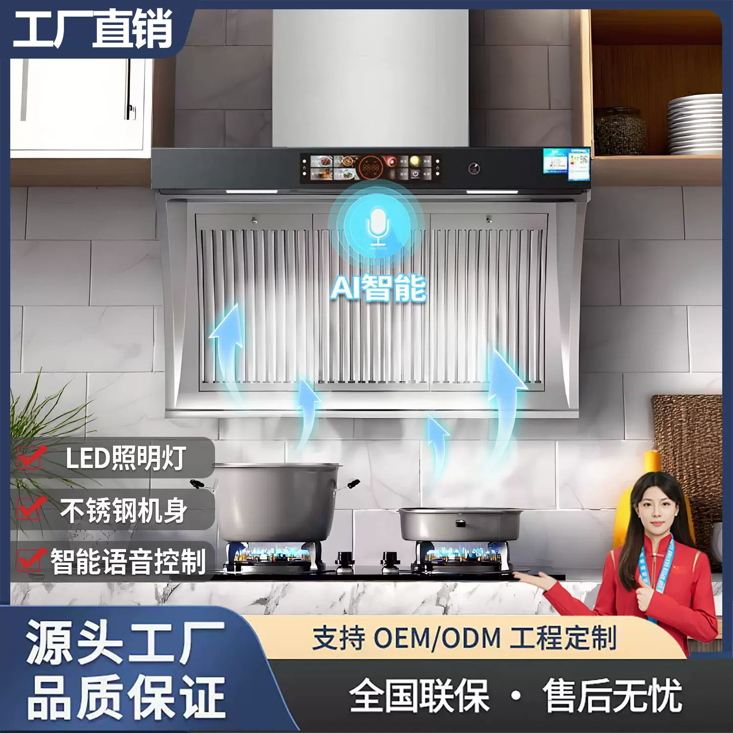 支持110V台湾可用！！抽油烟机不锈钢侧吸双电机大吸力智能油烟机