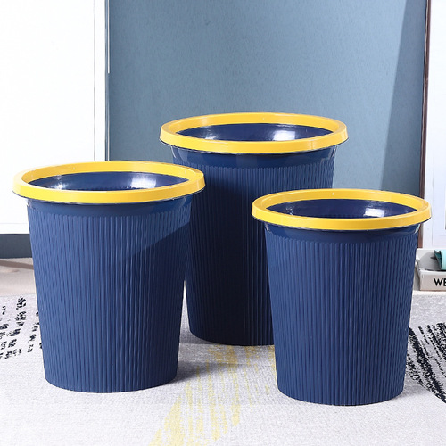 Trash can household plastic round without lid with pressure ring toilet paper basket indoor kitchen hotel living room bucket wholesale