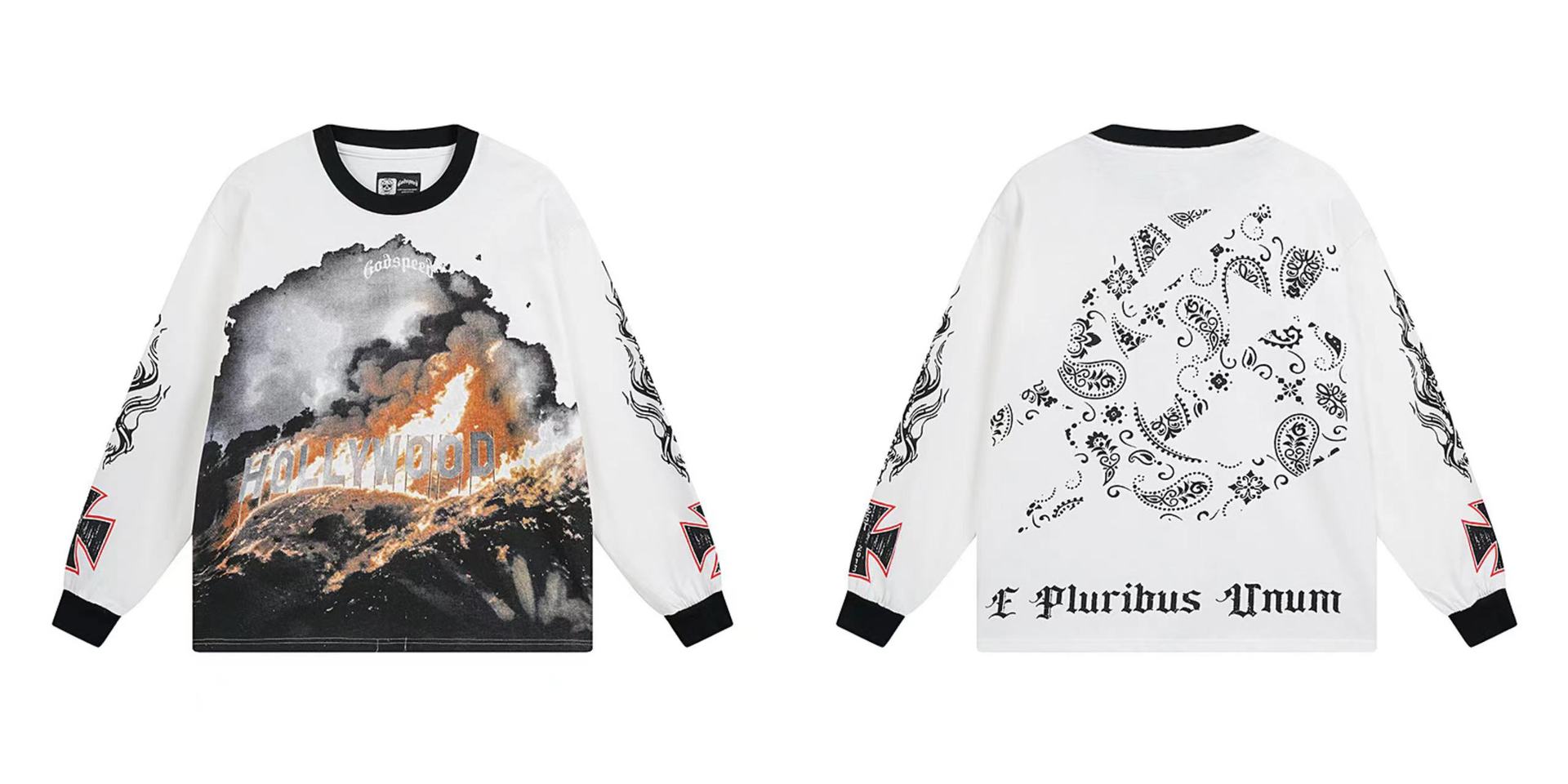 Trendy transfronterizo 25ssGodspeed Skeleton Rock Band Camiseta de manga larga de alta calidad para hombres y mujeres
