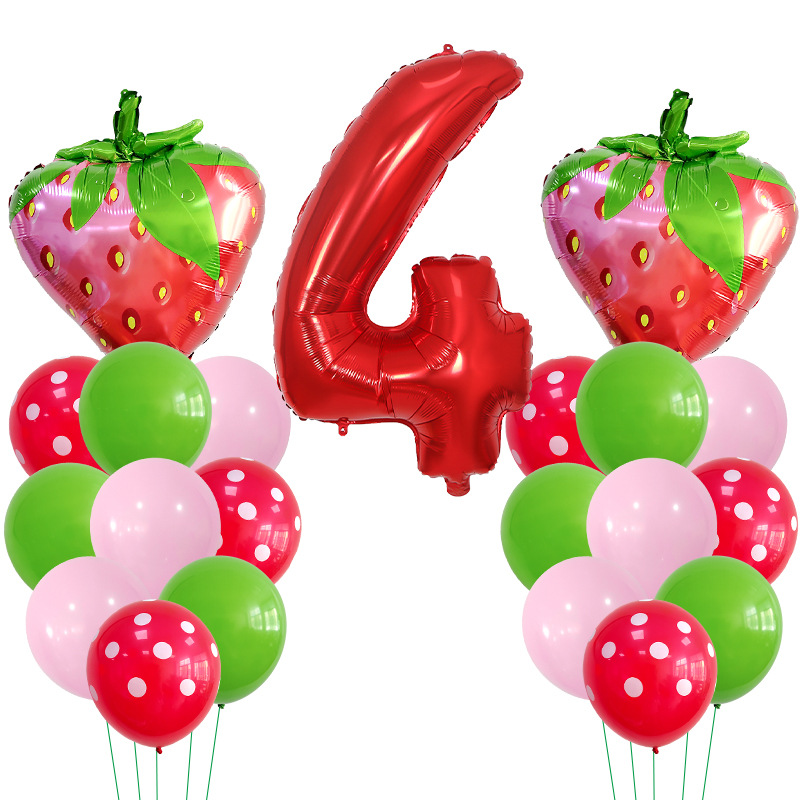Casual Cute Number Strawberry Aluminum Film Birthday Festival Balloons display picture 9